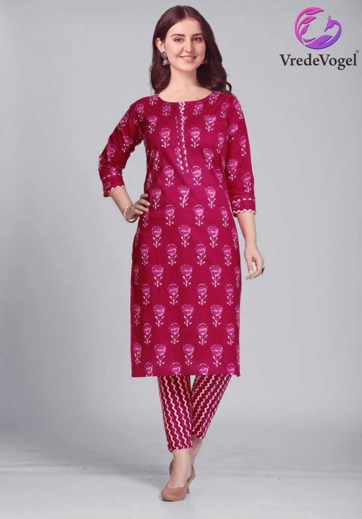Vrede Vogel Sarra 2 Cotton Printed Regular Wear Kurti With Bottom Collection